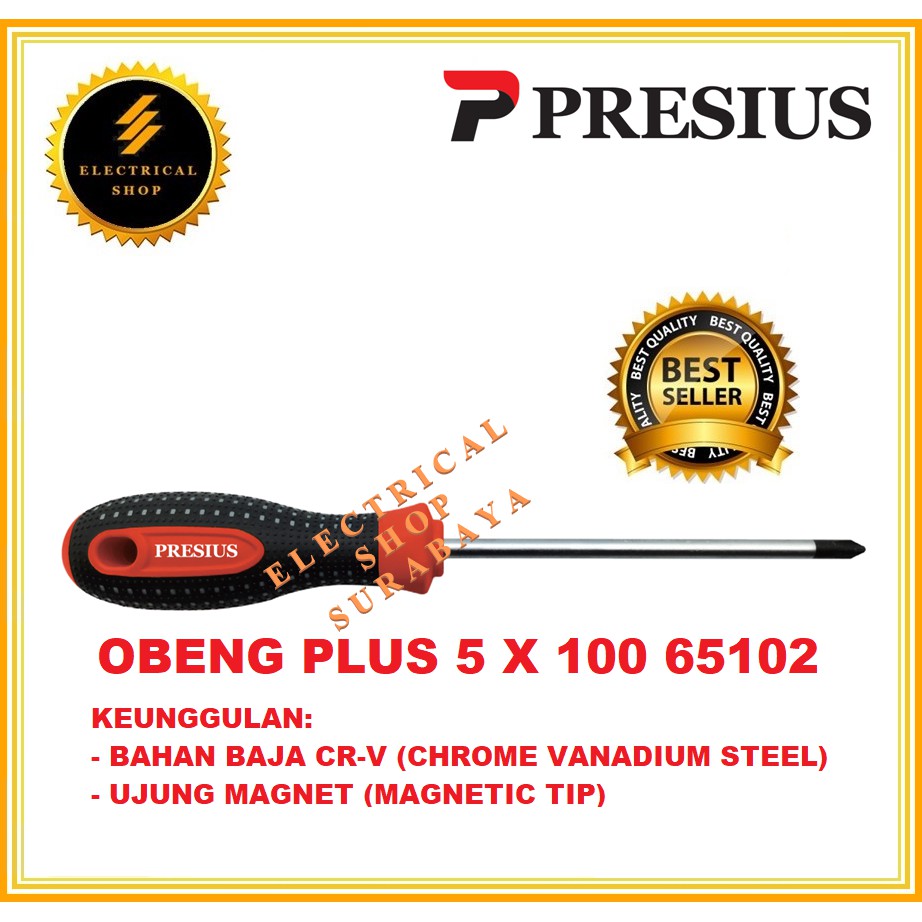 PRESIUS OBENG PLUS 5 X 100 65102 (GROSIR) BAJA CHROME VANADIUM UJUNG MAGNET MAGNETIC TIP ORIGINAL