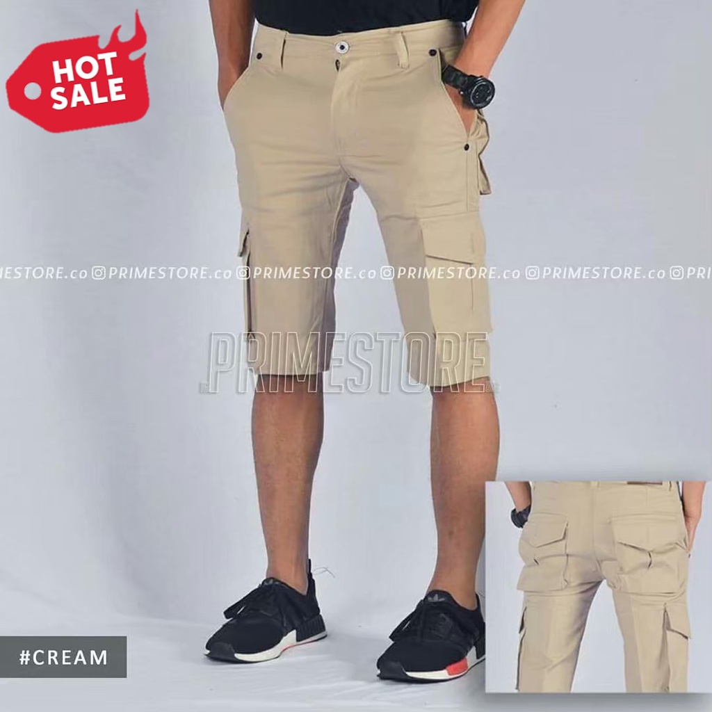 Premium Original(Realpic)Berkualitas ya baju atasan Celana Cargo Pendek Pria Warna Cream Malmo
