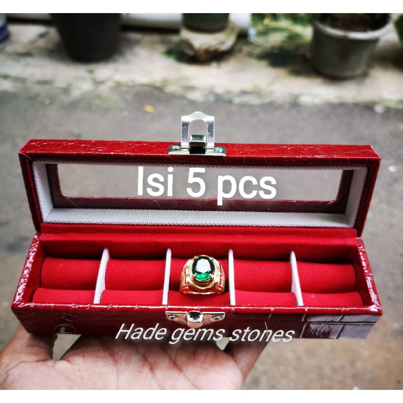 Kotak cincin batu akik isi 5 pcs tutup kaca super mewah