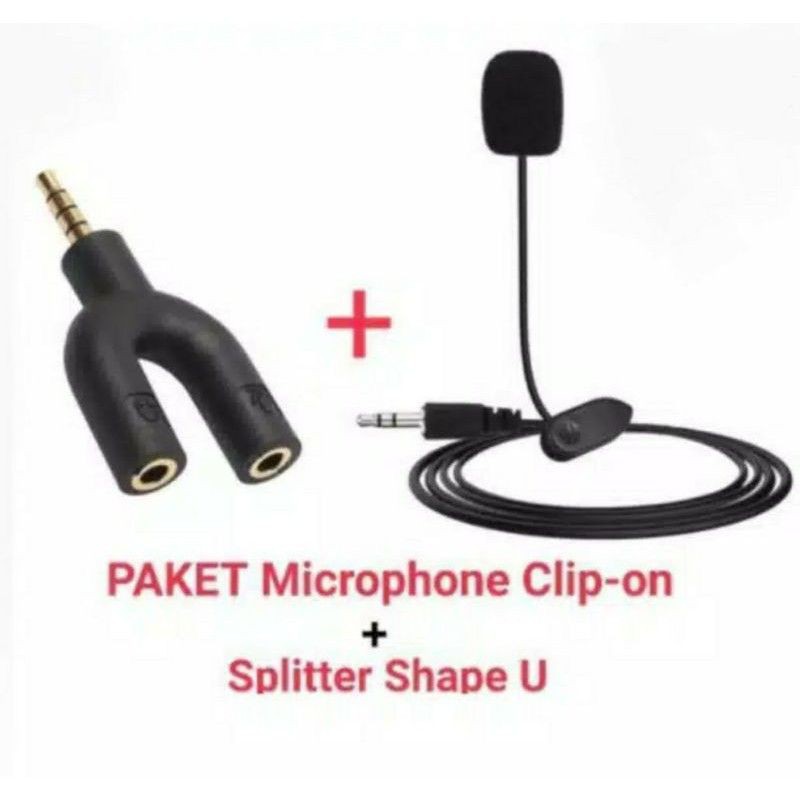 Paket Mic Clip On + Audio Spliter U / Y Smule + Youtube Fullset