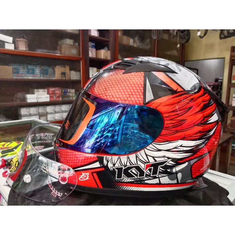 KYT HELM R10 MOTIF ANDI GILANG+VISOR IRIDIUM+STICKER PAKET HARGA PROMO
