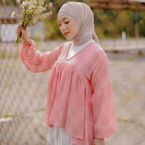 BLOUSE KOREAN STYLE FASHION MUSLIM CERUTY BABYDOLL POLOS WANITA NAVA -  ALLSIZE FIT L