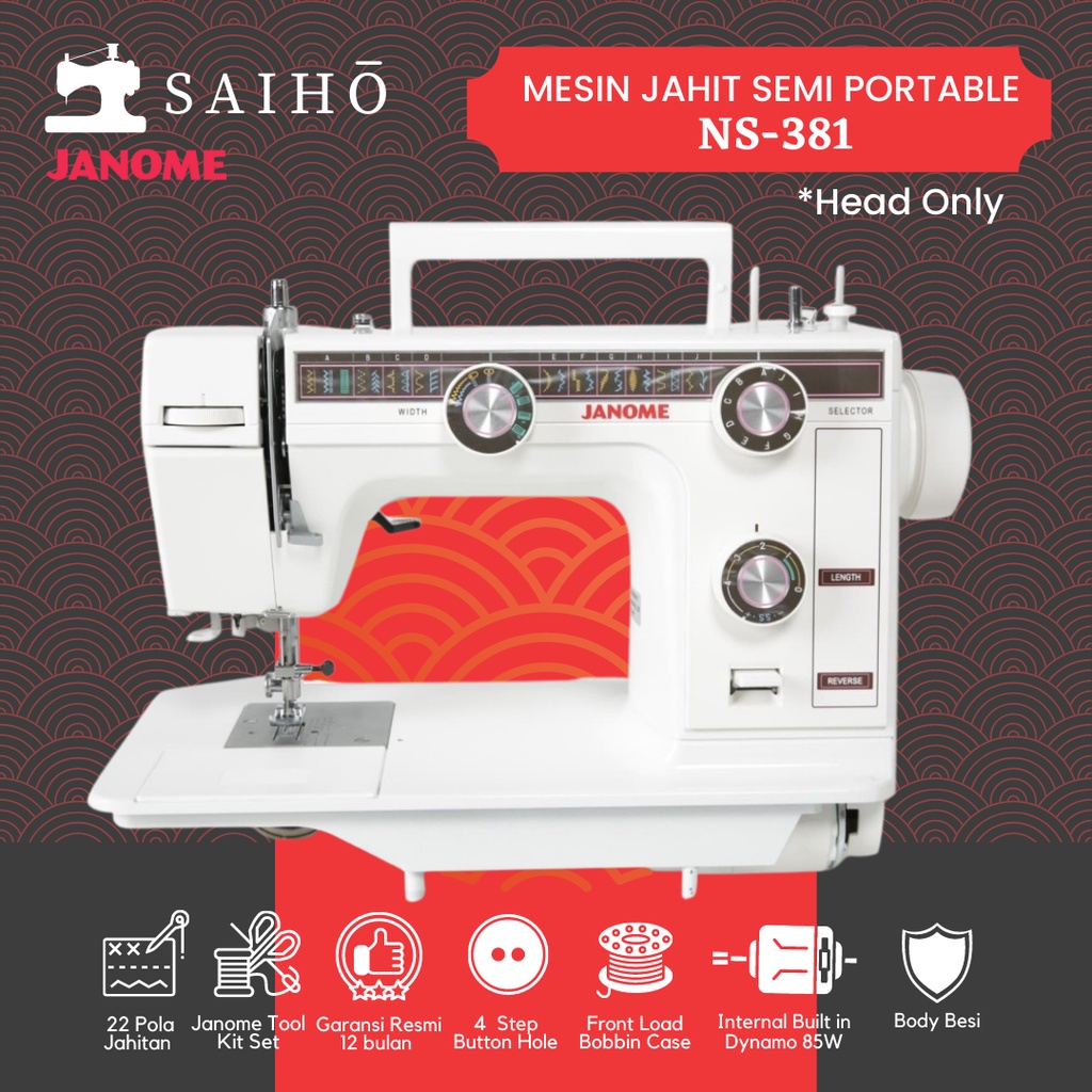 JANOME NS 381 - Mesin Jahit Semi Portabel Internal Dinamo