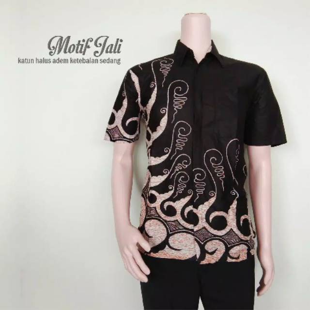 Baju Kemeja Batik Hem Pria Warna Hitam Bermotif Keren