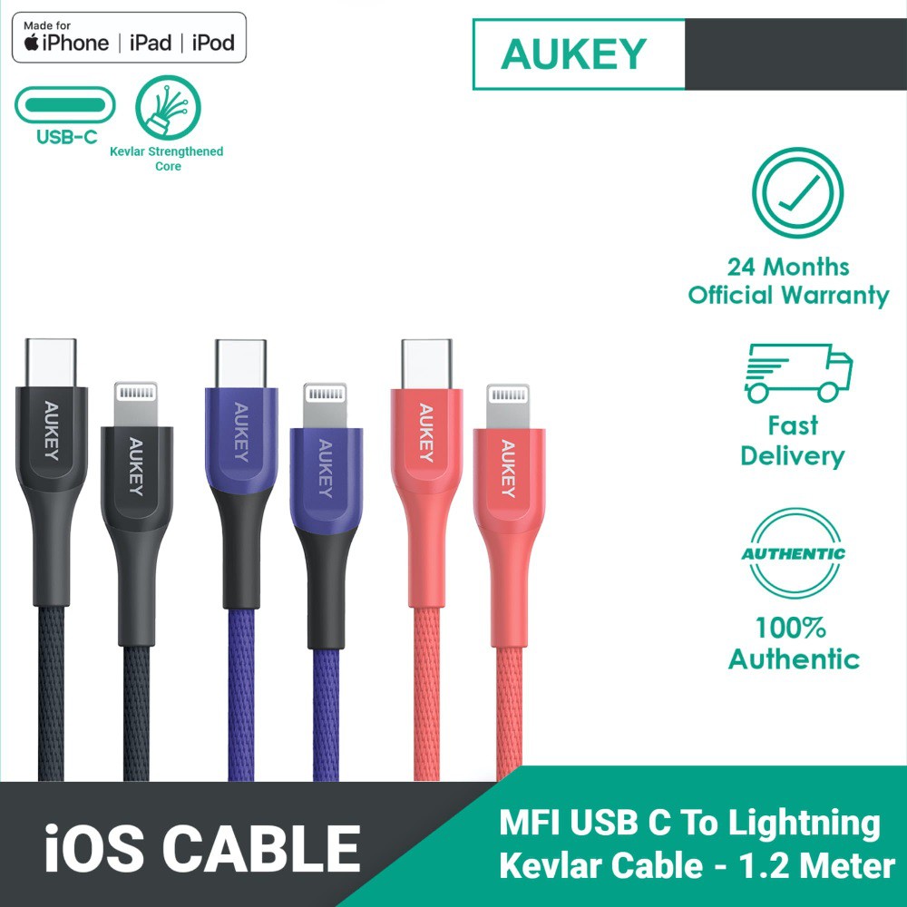 AUKEY CB-AKL3 - IMPULSE TITAN CL - USB-C to Lightning Cable - 1.2M - Kabel USB-C ke Lightning 1200cm