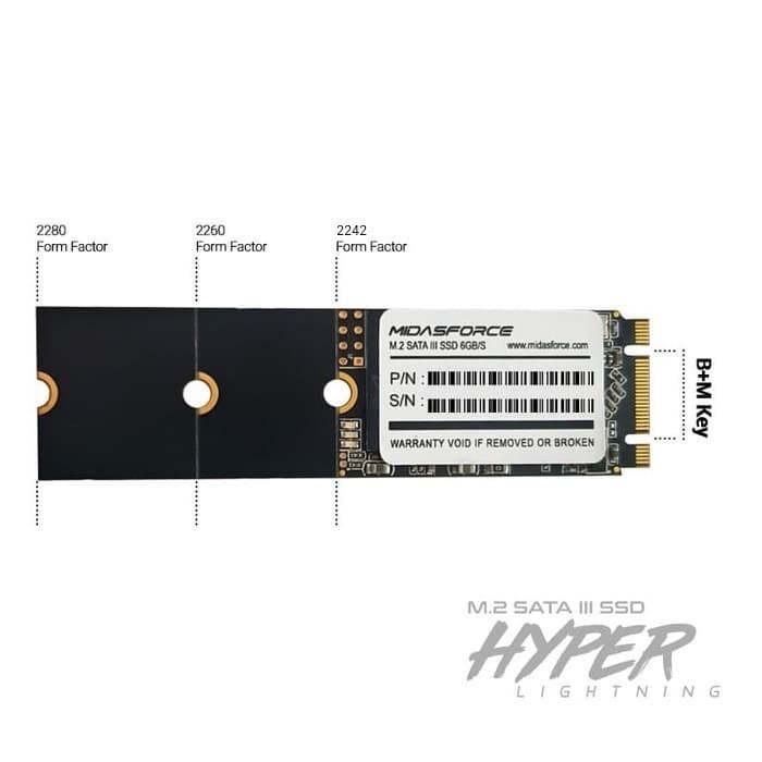 Midasforce SSD M.2 M2 128GB 256GB 512GB SATA 3 Hyper Lightning