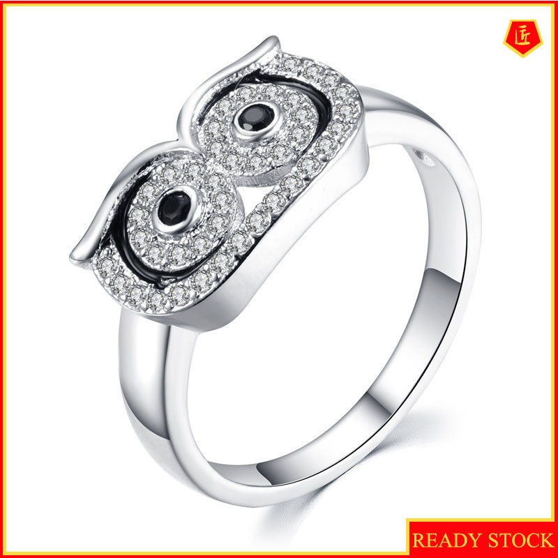 [Ready Stock]Vintage Silver Diamond Cute Creative Owl Ring