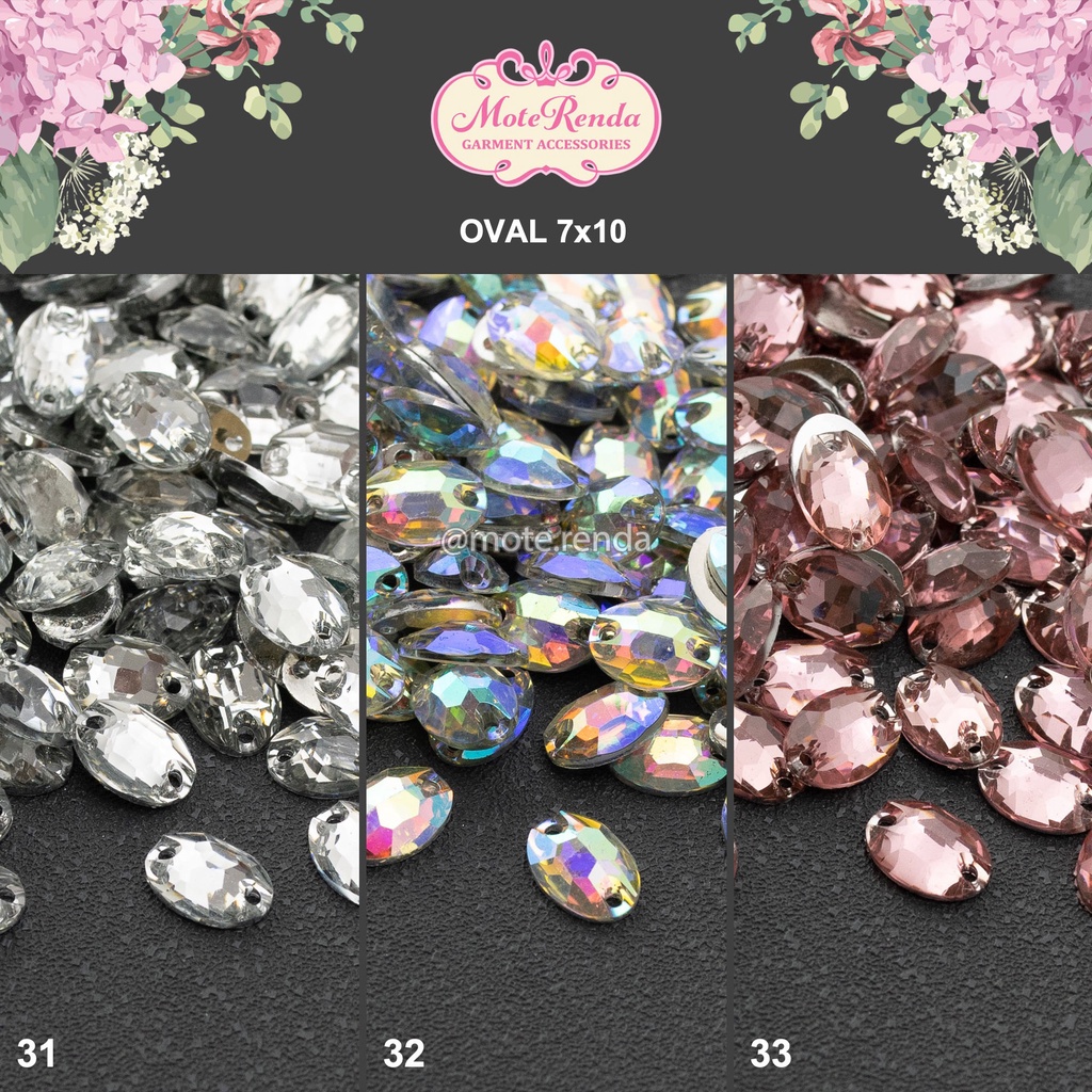 Payet kristal jahit diamond Fancy, bentuk oval, size 7x10 (harga per lusin), kode 3OFC