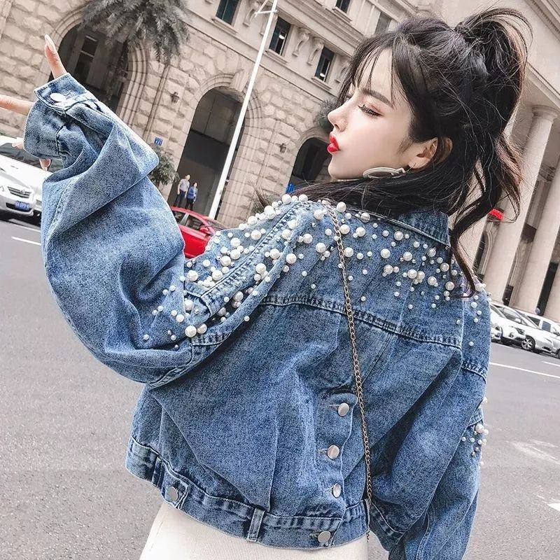 ORIGINAL JAKET CROP JEANS MUTIARA WANITA KUALITAS SPERTI IMPORT