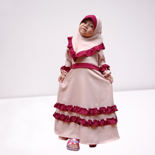 TASYA SYARI KIDS 3 - 4 TAHUN Kain MOSSCRAPE Gamis Anak Perempuan Dress Anak Murah Gamis Syari Set