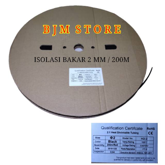 ISOLASI BAKAR 2MM - SELONGSONG BAKAR - HEAT SHRINK 2MM 1ROLL 200M