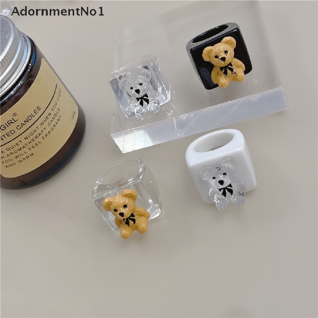 (AdornmentNo1) Cincin Akrilik Resin Motif Kartun Beruang / Persegi / Geometri Untuk Perhiasan Wanita / Travel