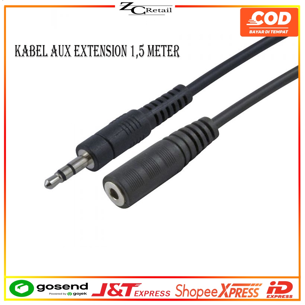 KABEL WIRED EXTENSION PERPANJANGAN AUX AUDIO MALE TO FEMALE 1.5M 1.5 METER GOLD PLATED