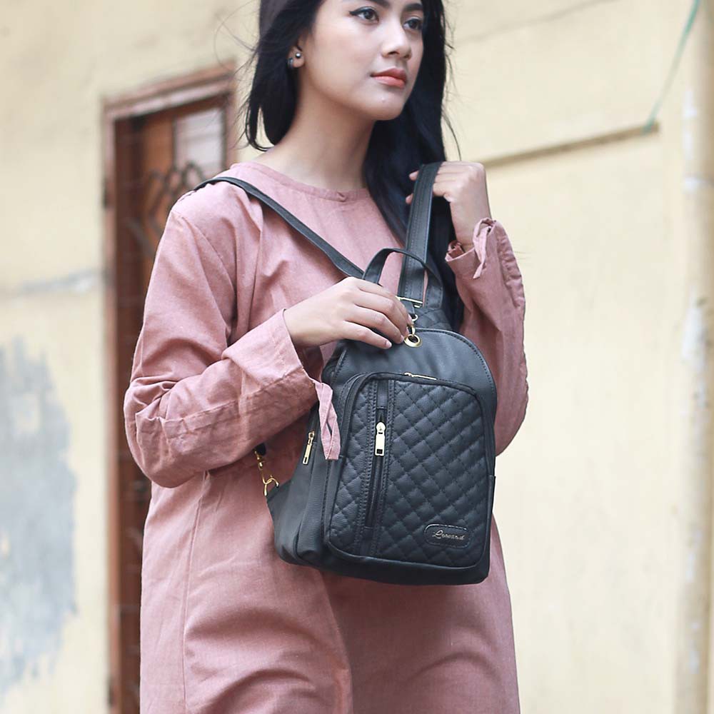 Tas Ransel Wanita model Backpack Multifungsi bisa dijadikan Tas Selempang || Warna Hitam - 911