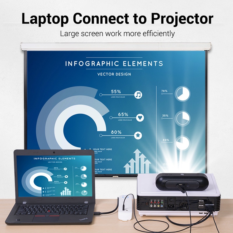 Vention HDMI to VGA Kabel Adapter Video 3.5mm Audio Jack dan USB Kabel Power untuk Komputer 1 Meter ABI