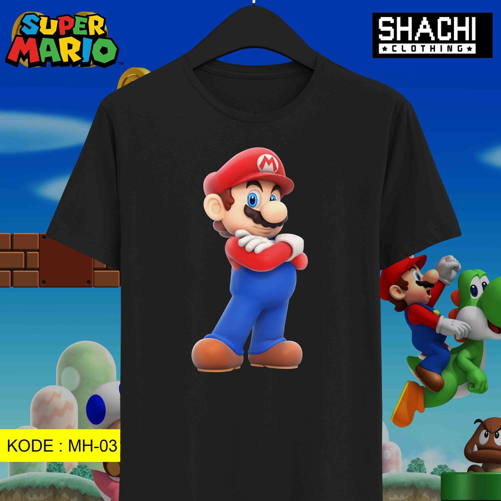 T Shirt Kaos Game Jadul SUPER MARIO - MARIO BROS – MH03 – Premium Black NSA