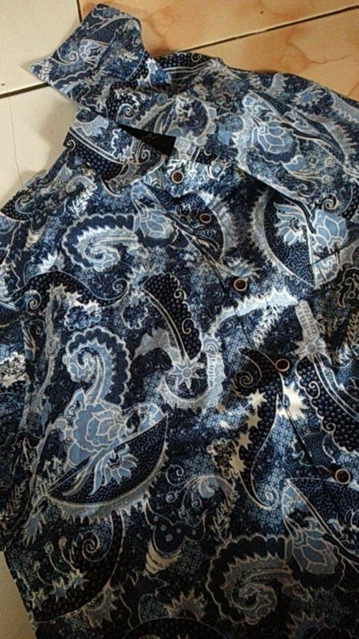 [gridline - Ls026 Blue & Grey] Kemeja Batik Slimfit Pria Katun Lengan Panjang