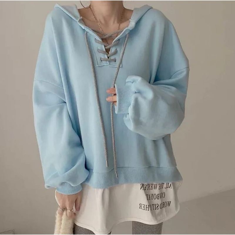 Cross rope sweater hoddie outerwear korean style fashion remaja wanita