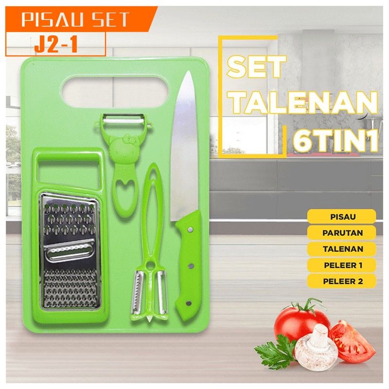 J2-1 - Set Talenan Dapur - Set 5 in 1 - Pisau Set Talenan - Alat Dapur Import pisau serbaguna