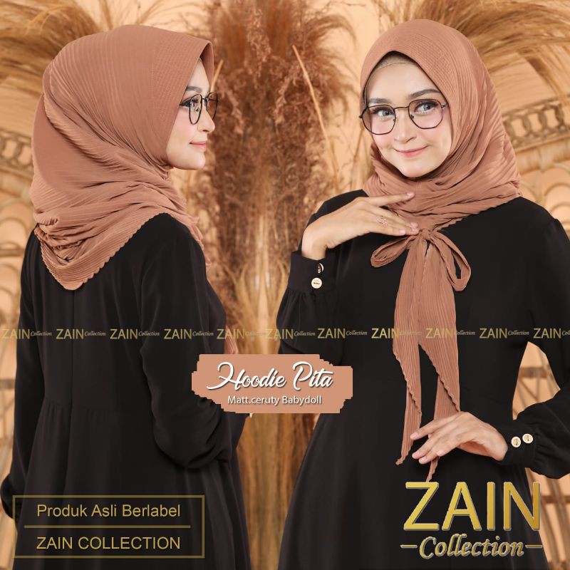 jilbab instan hoodie pita plisket ORI ZAIN-Mocca