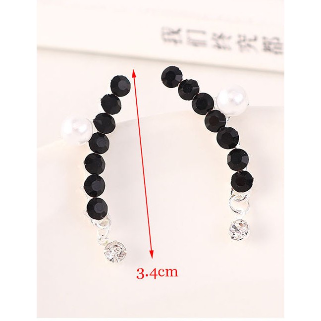 LRC Anting Tusuk Fashion Black Pearl Single Row Diamond Stud Earrings Y63191