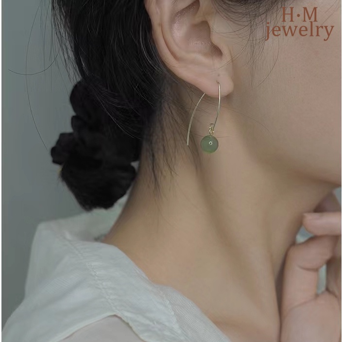 Anting Gantung Batu Giok Hetian Retro Simple Kualitas Tinggi Untuk Wanita