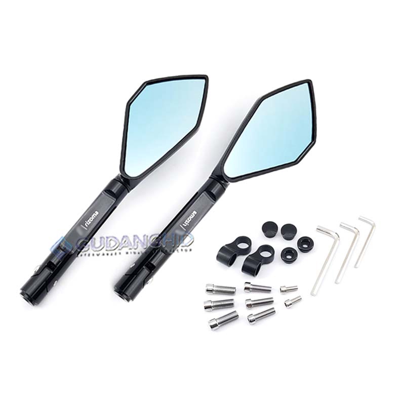 Spion Tomok Full CNC Aluminum Kaca Biru Besar Tangkai Panjang