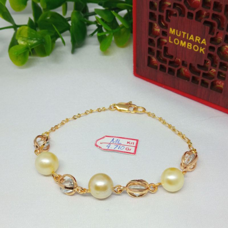 BERSERTIFIKAT GELANG MUTIARA LAUT GRADE C RANTAI RHODIUM EMAS GELANG PESTA WANITA GELANG MUTIARA LAU