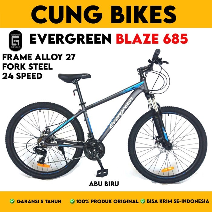 SEPEDA GUNUNG 27.5 INCH MTB EVERGREEN BLAZE 685 FRAME ALLOY 3 x 8 SPEED inner cable