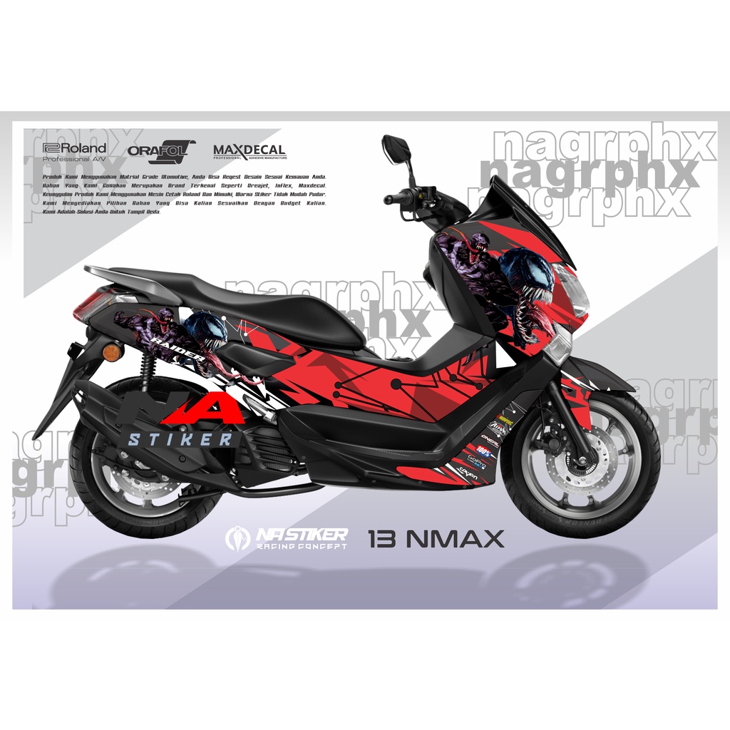 DECAL NMAX 2017 - 2019 STIKER NMAX 155 FULLBODY MERAH HITAM VENOM CD.NMAX-13