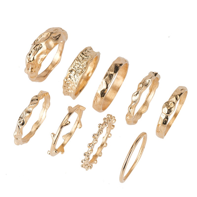 9 Pcs / Set Cincin Bentuk Geometris Distorsi Tidak Teratur Bahan Logam Untuk Wanita