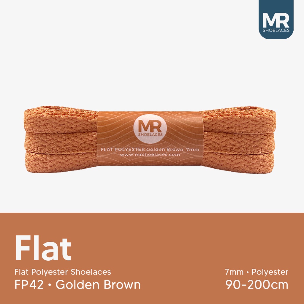 MR Shoelaces FP42 Coklat Keemasan (Golden Brown) Tali Sepatu Polyester Pipih Flat 7mm 80cm 90cm 100cm 120cm 130cm 150cm 180cm 200cm untuk Sneakers - Premium Shoelace