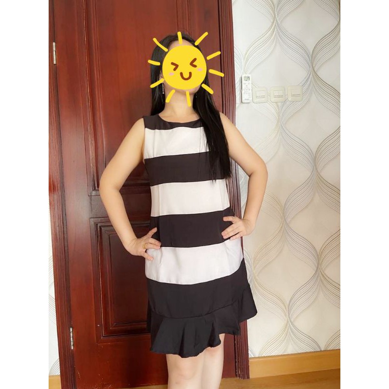 Dress Wanita motif salur import korea