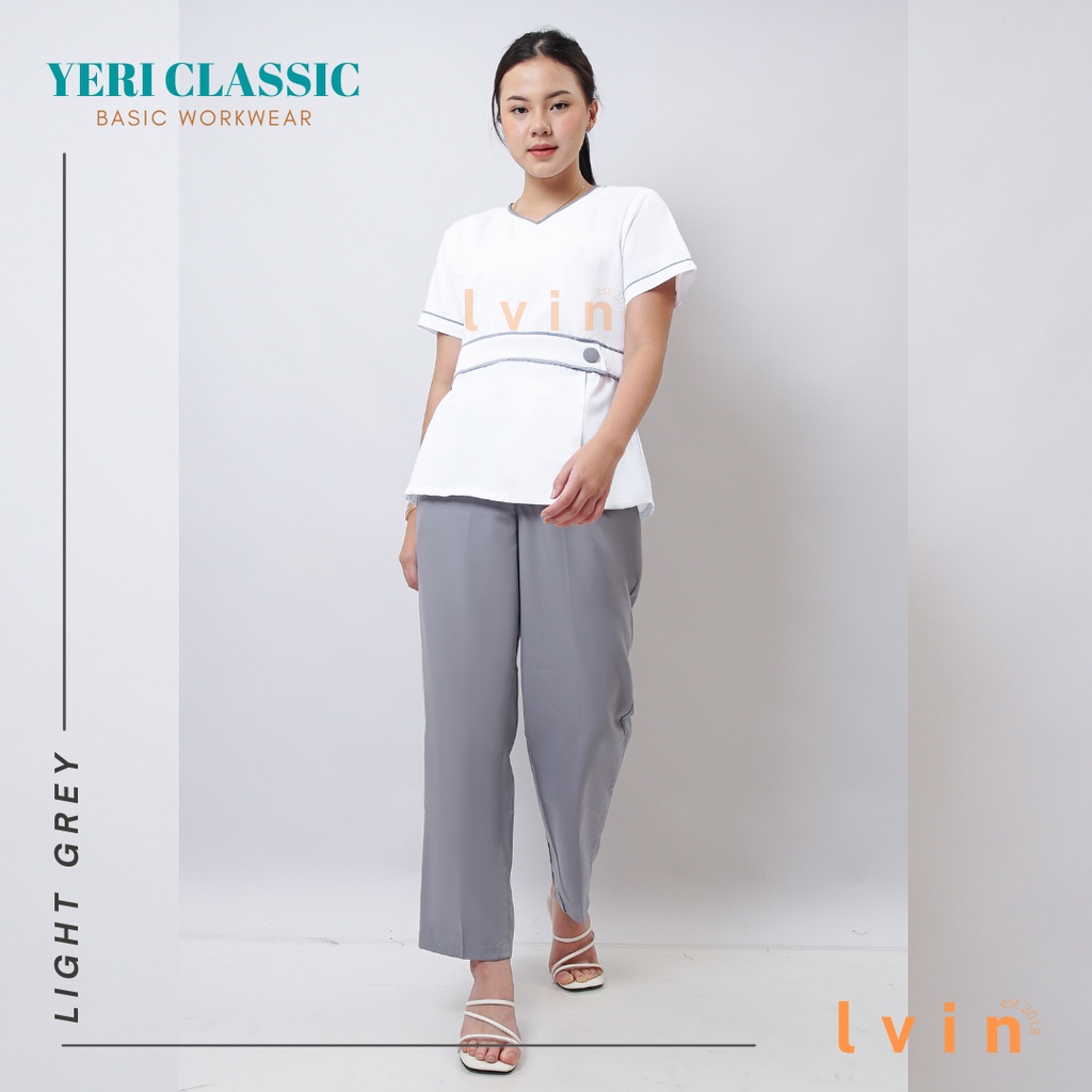 Baju Seragam suster Lvin Peplum / Yeri Classic Series (Kombinasi Putih) / baju babysitter / nanny uniform/seragam klinik/ baju jaga oka