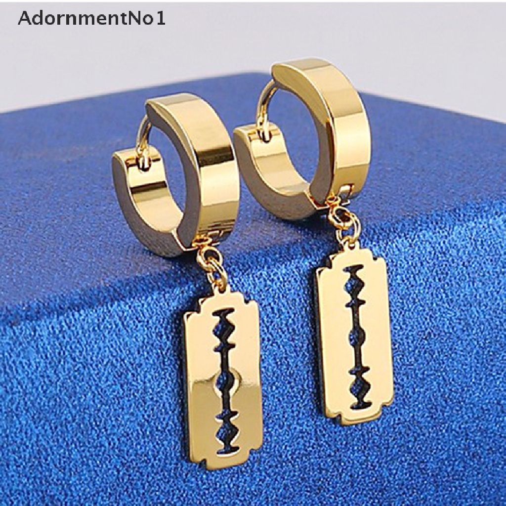 (AdornmentNo1) Anting Gantung Panjang Kait Gaya Punk Motif Pisau Cukur Bahan Stainless Steel Untuk Pria