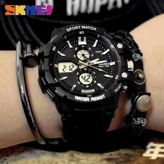 TERJANGKAU JAM TANGAN PRIA ORIGINAL SKMEI TENTARA POLISI ANTI AIR LED ANALOG - PUTIH TERJAMIN