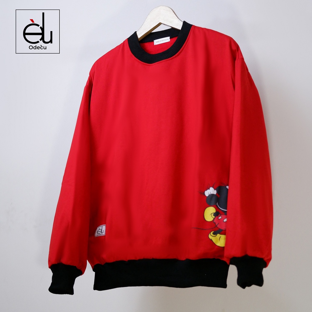 ODECU CREWNECK RED MICKEY SWEATER OVERSIZE WANITA PRIA