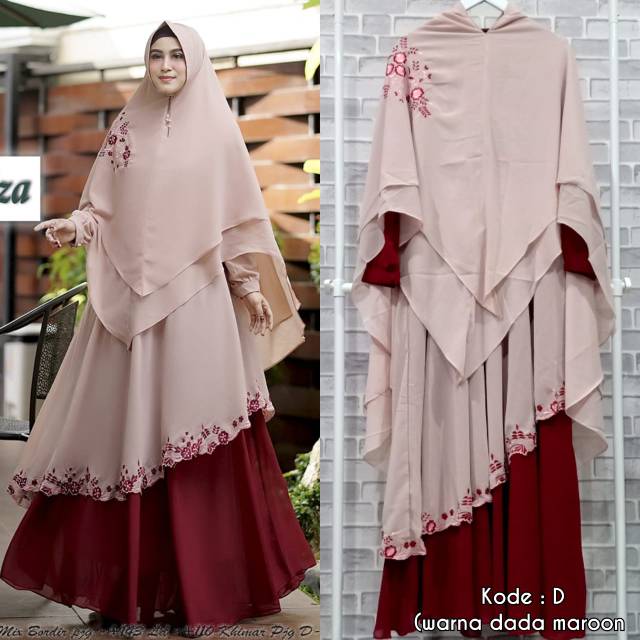Gamis plus khimar cantik by lediza perpaduan 2warna kontras saling melengkapi