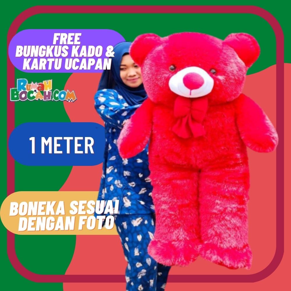 Boneka Beruang 1 Meter Teddy Bear Beruang Jumbo Besar Sujum Merah untuk Kado Ulang Tahun Kado Annive