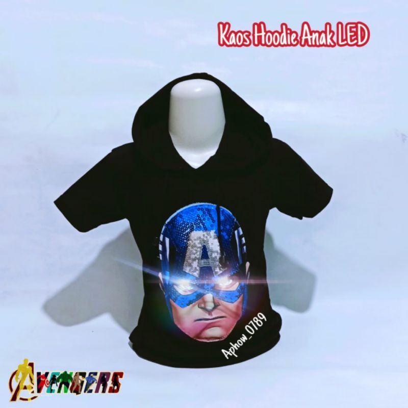 KAOS HOODIE ANAK LED CAPTAIN AMERIKA UK 2-10TAHUN