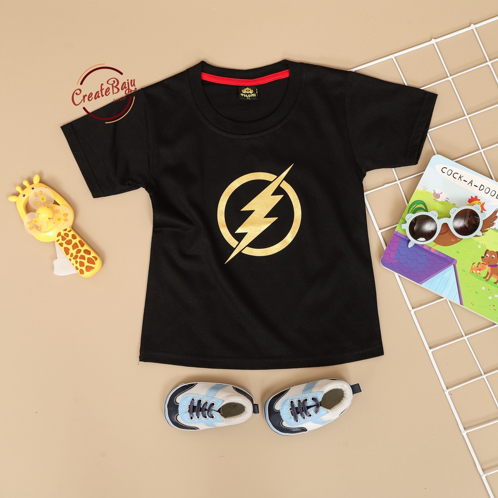 BAJU ATASAN ANAK LAKI FLASH GOLD 1-7 TAHUN KAOS ANAK LAKI SUPERHERO MURAH