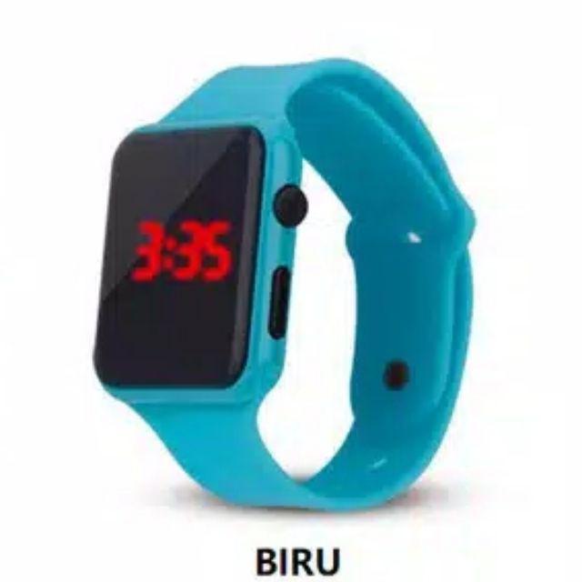 JAM LED MURAH JAM DIGITAL LED JAM SPORTY JAM COUPLE JAM PRIA WANITA JAM GELANG SILIKON BANJARMASIN-Biru muda