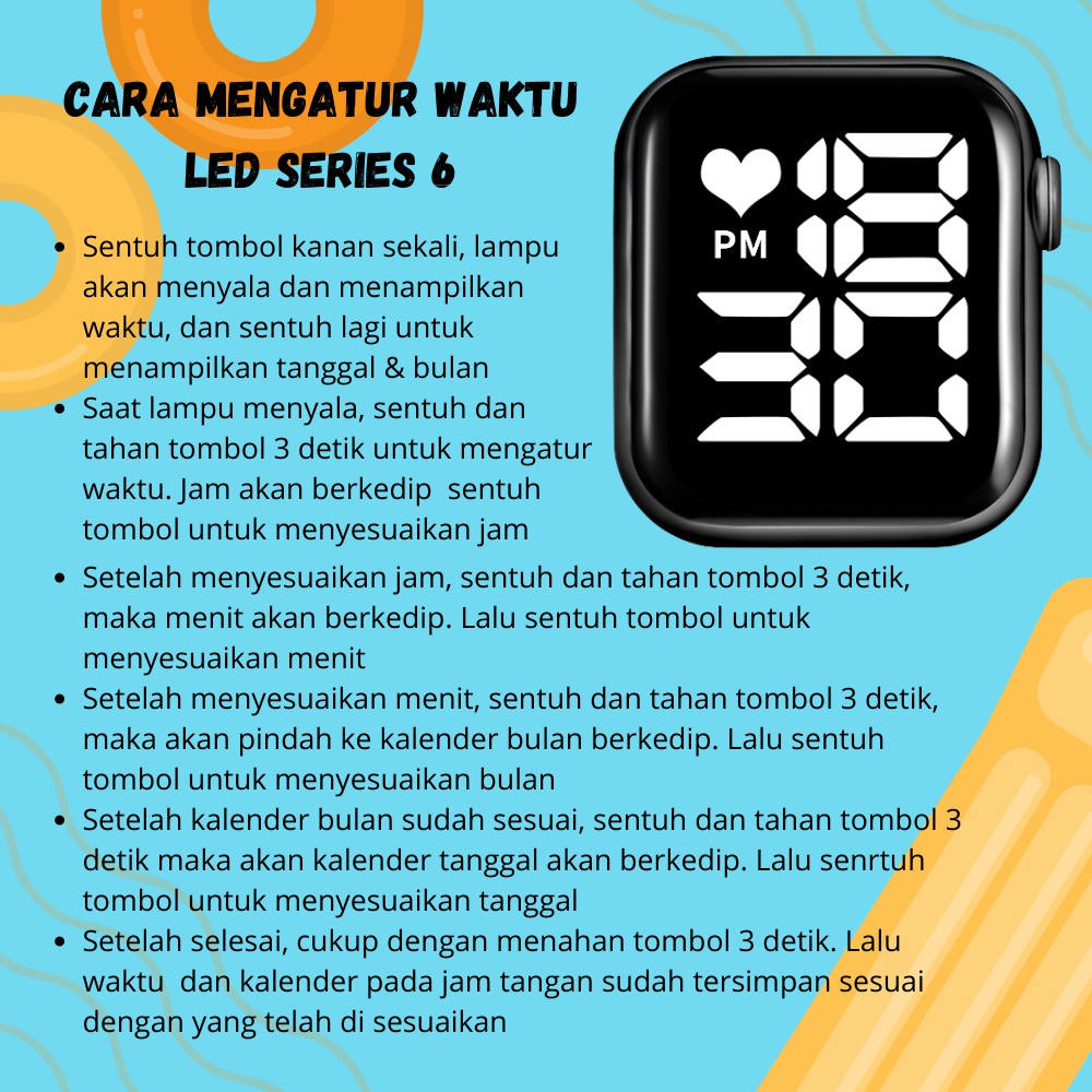 ❤LED Watch Series 6❤ [ Hitam ] Water Resistant 50 m - Jam Tangan Digital Pria &amp; Wanita Rubber Band