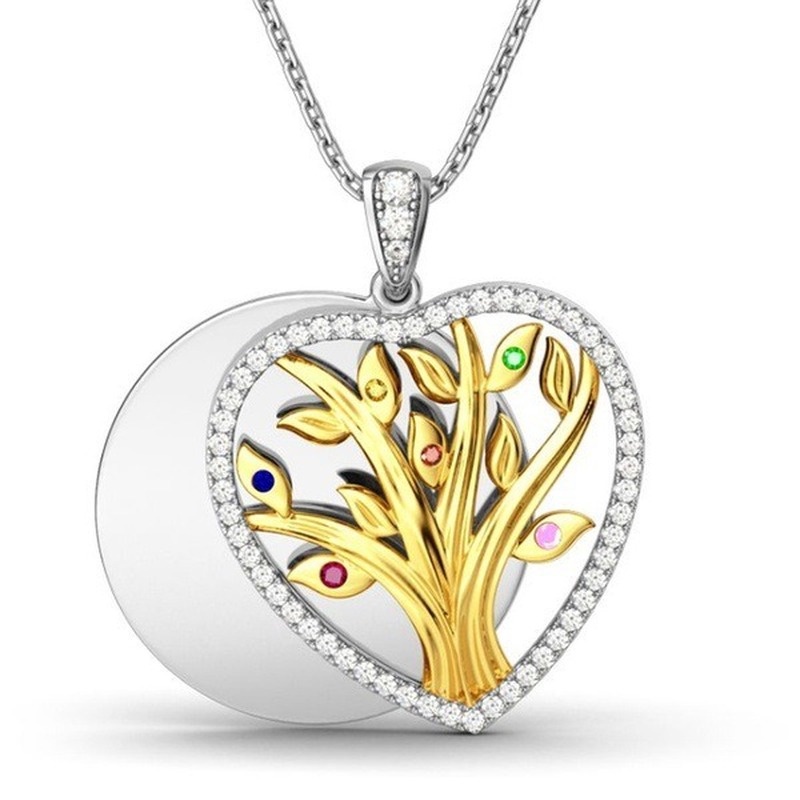 [Ready Stock]Fashion New Love Heart-Shaped Big Tree Jeweled Pendant Plated 18K Gold Necklace