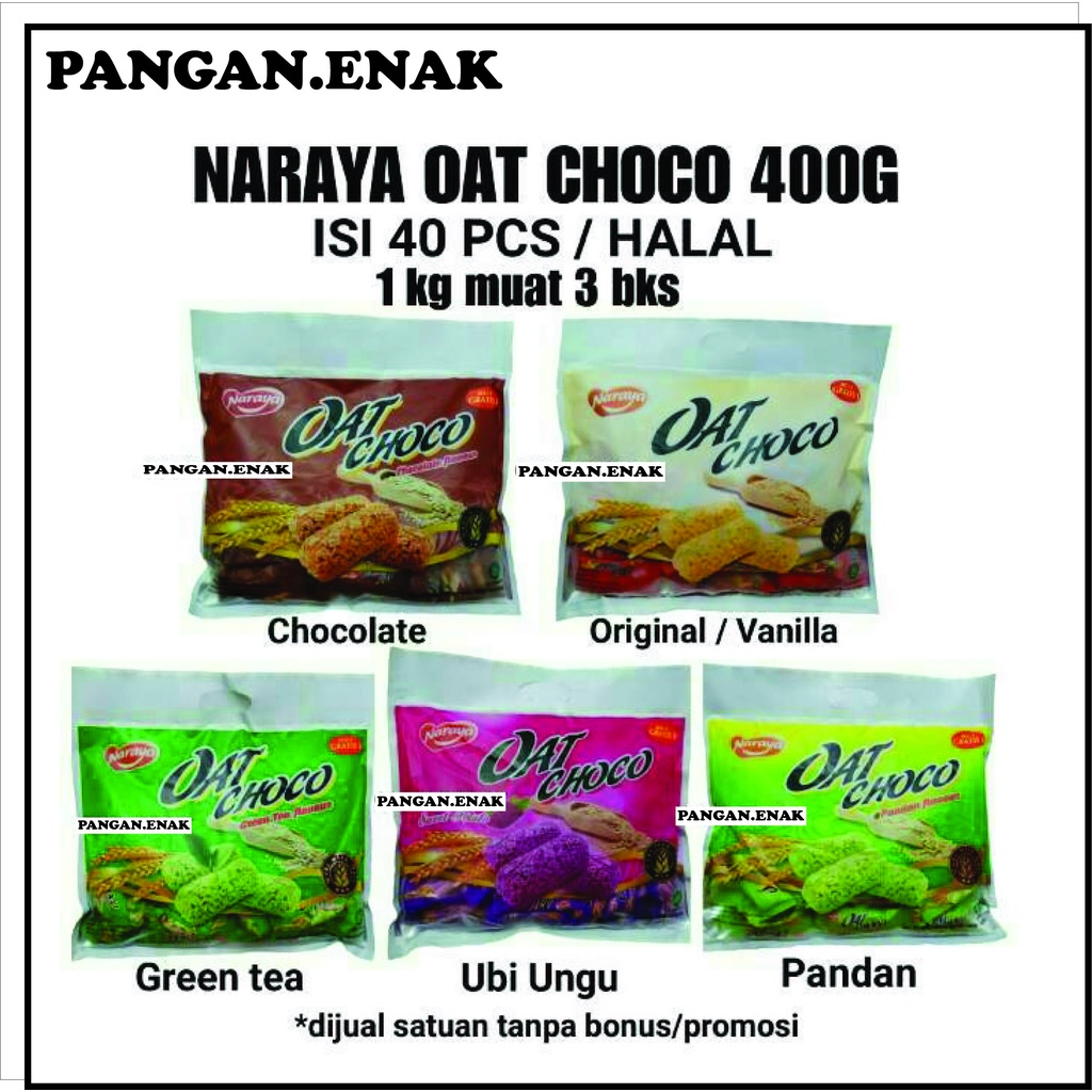 

NARAYA OAT CHOCO ISI 40PCS VANILLA COKLAT PANDAN UBI UNGU