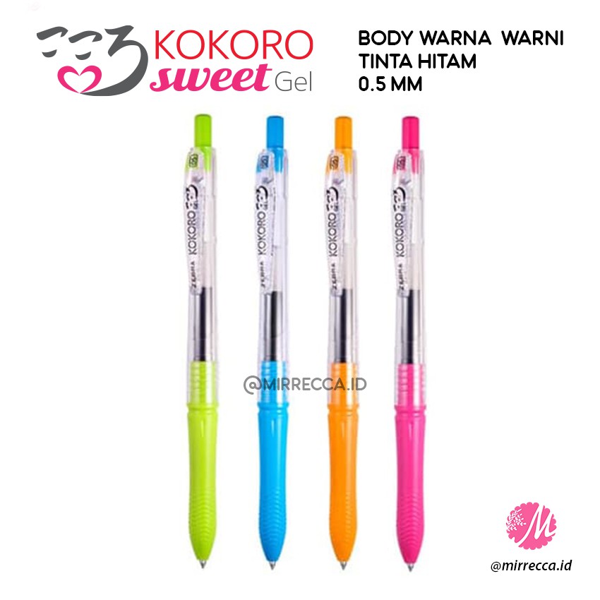 

ZEBRA KOKORO SWEET 0.5 MM BLACK GEL INK PEN MIXED BODY COLORS | PULPEN HITAM CASING WARNA WARNI