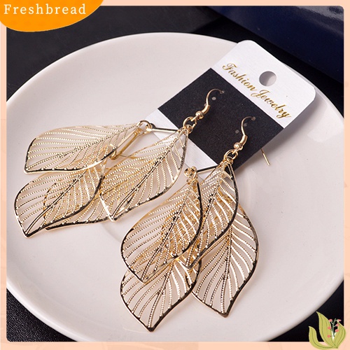 【Fresh】Women's Retro Baroque Style Cluster Hollow Leaves Tassels Hook Dangle Earrings