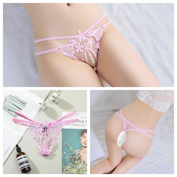 (COD) G String Wanita transparan Lace Bordir Thong mutiara Seksi Celana Dalam C227-1