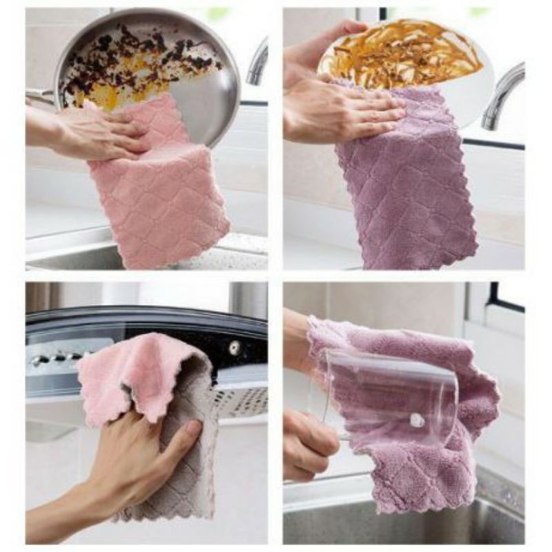 Kain Lap Dapur Meja Piring Anti Minyak Microfiber Kitchen Towel Cleaning Cloth