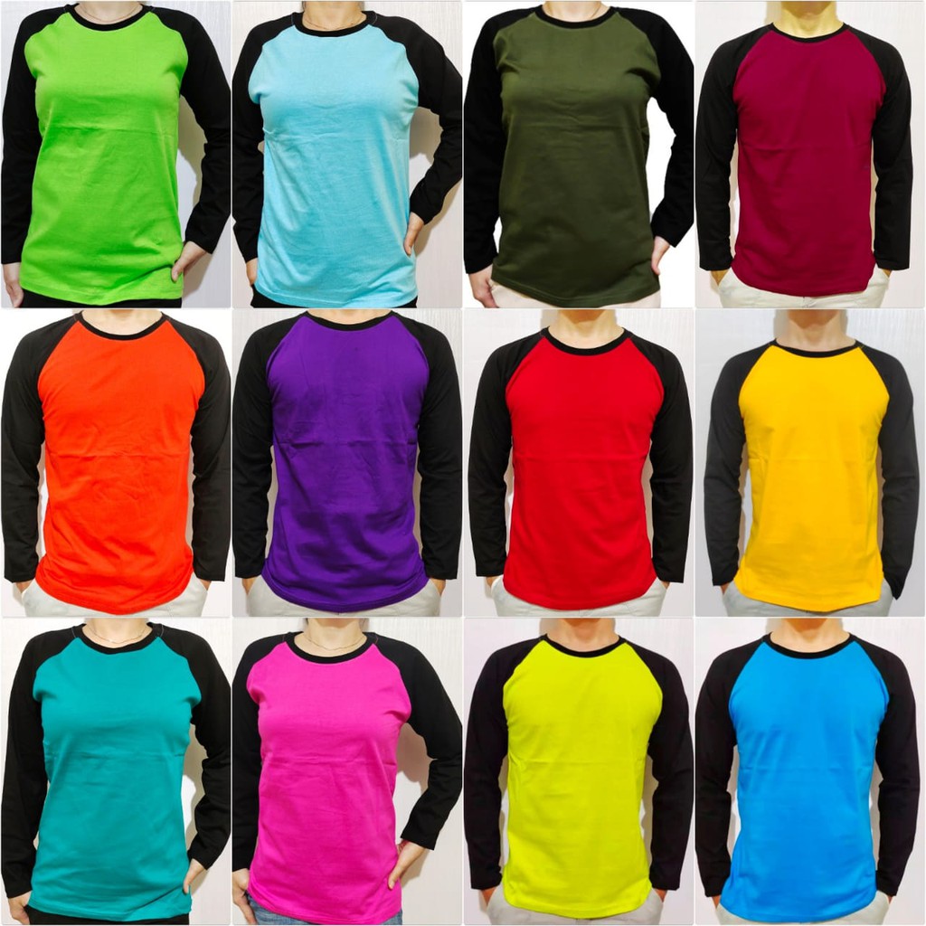 Kaos polos raglan hijau tosca lengan hitam panjang M L XL XXL